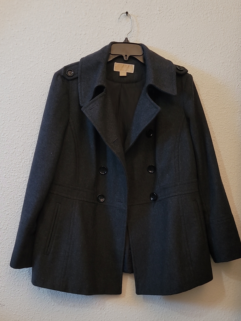 Michael Kors Dark Gray Double-Breasted Wool Peacoat
